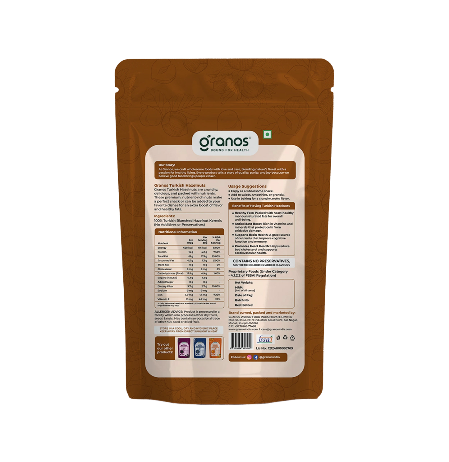 Granos Hazelnuts 200g | Blanched Hazelnut Kernels