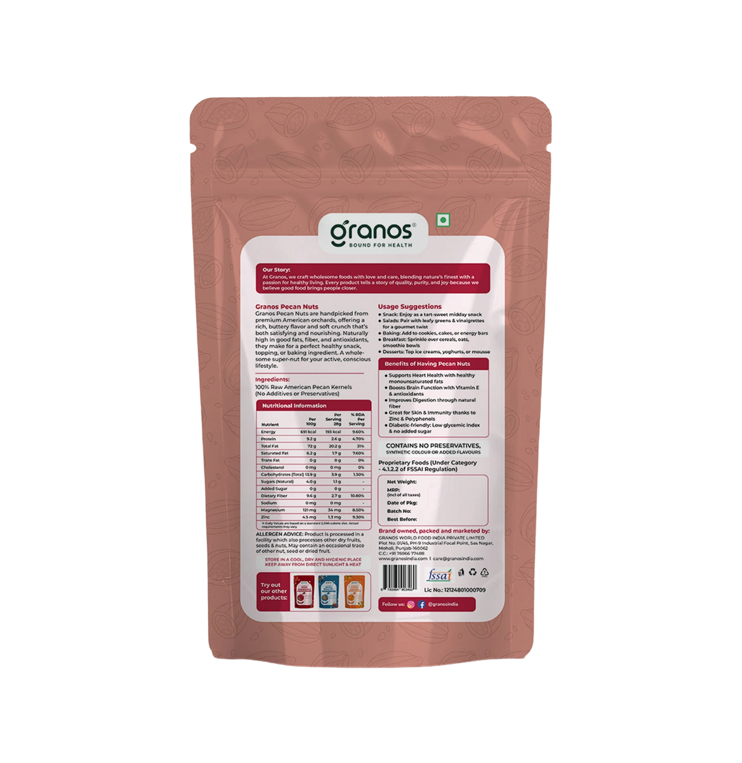 Granos Exotic Pecan nuts 200g | Produce Of USA