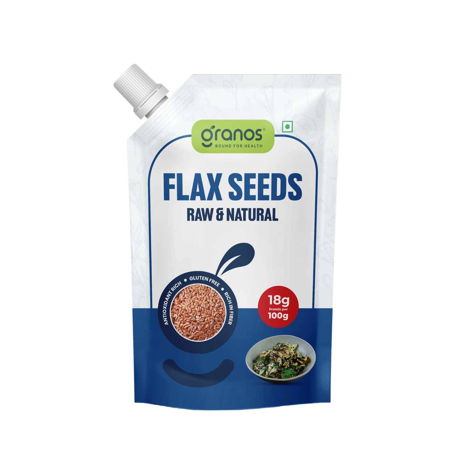Granos Flax Seeds Raw & Natural 250g Spout Pack