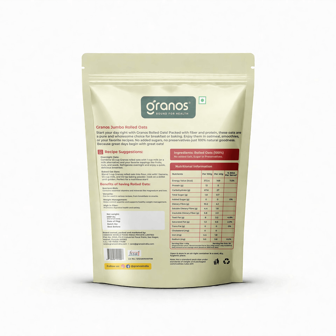 Granos Jumbo Rolled Oats 1kg | High Protein & Fiber