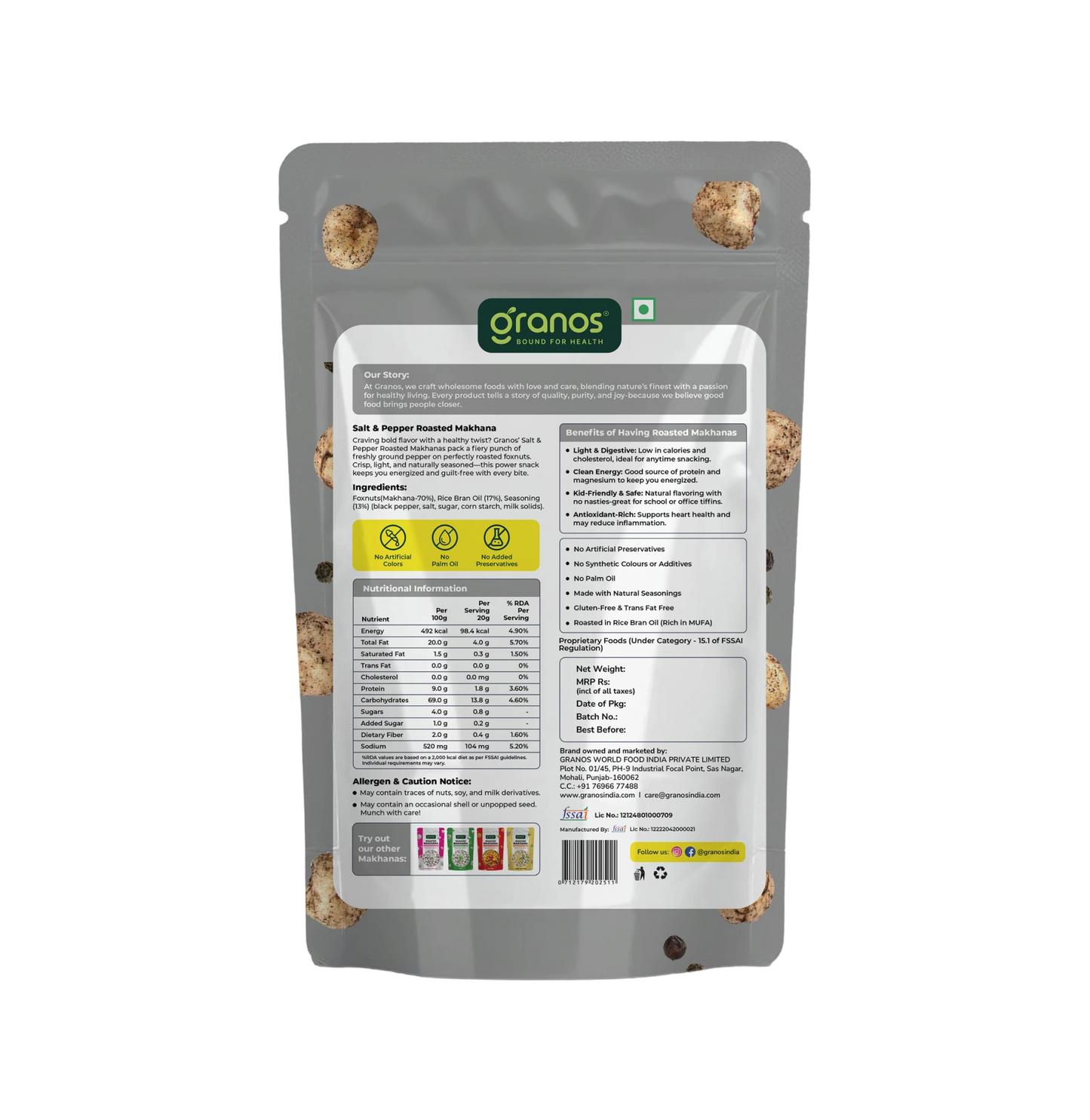 Granos Roasted Makhana 60g Salt & Pepper