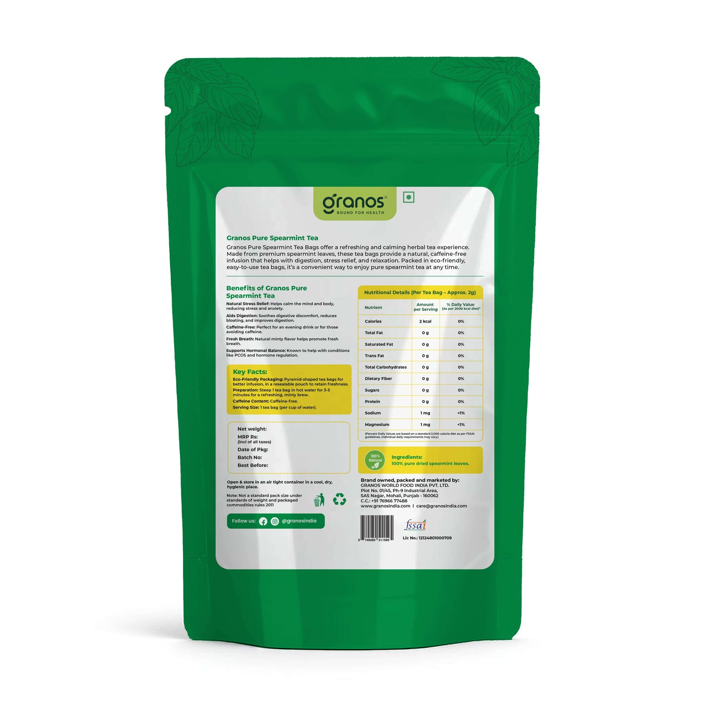 Granos Pure Spearmint Tea - 25 Tea Bags