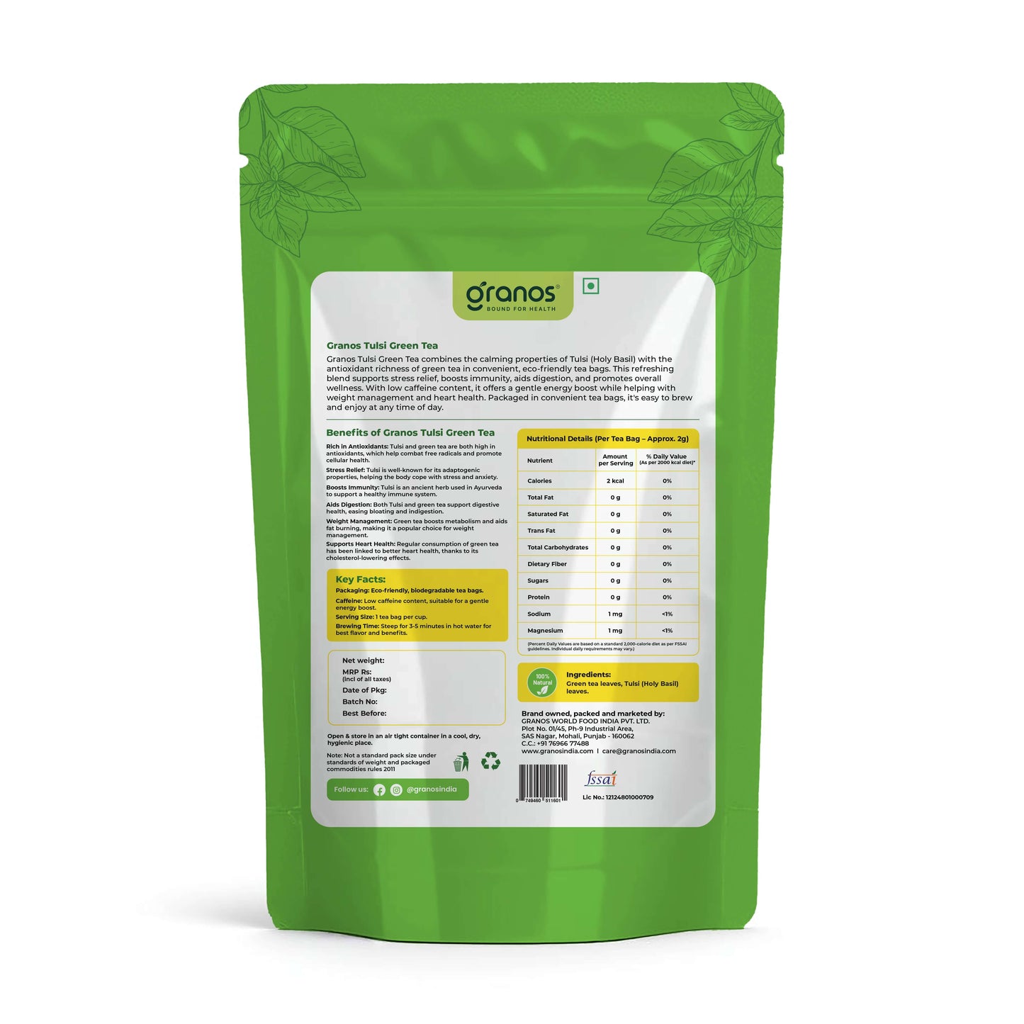 Granos Tulsi Green Tea - 25 Tea Bags