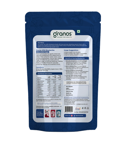 Granos Zero Added Sugar Dried Blueberries 150g | Naturally Sweetened with Apple Juice