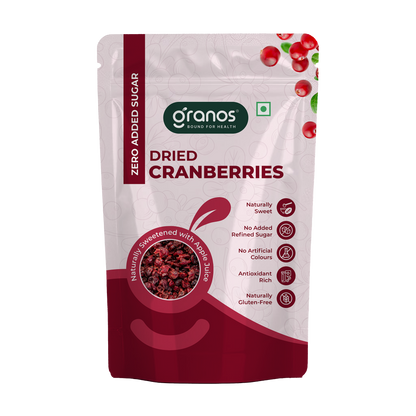 Granos Zero Added Sugar Dried Cranberries 200g | Naturally Sweetened with Apple Juice
